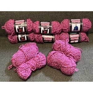 10 Bernat Ping Pong Yarn Skeins Color Pink Power Fluffy Soft Sparkly Craft